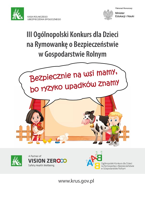 Plakat III Ogólnopolskiego Konkursu dla Dzieci na Rymowankę o Bezpieczeństwie w Gospodarstwie Rolnym