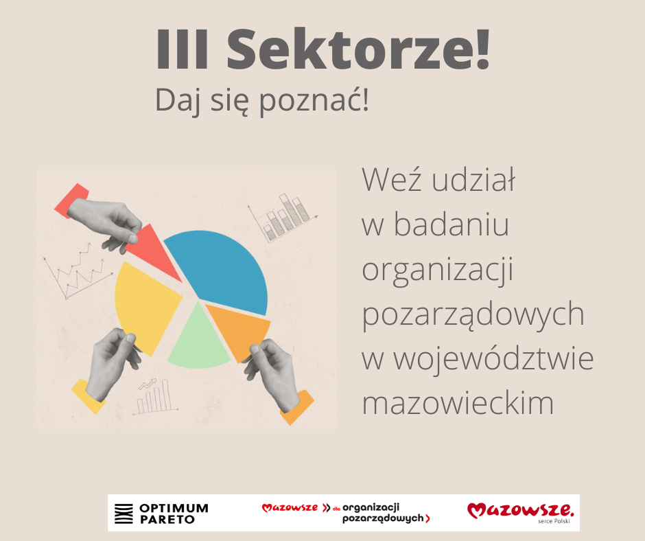 Plakat akcji: Weź udział w badaniu organizacji pozarządowych w województwie mazowieckim