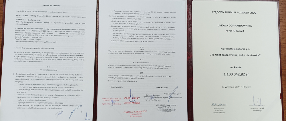 Umowa na remont drogi gminnej Gulin-Jankowice