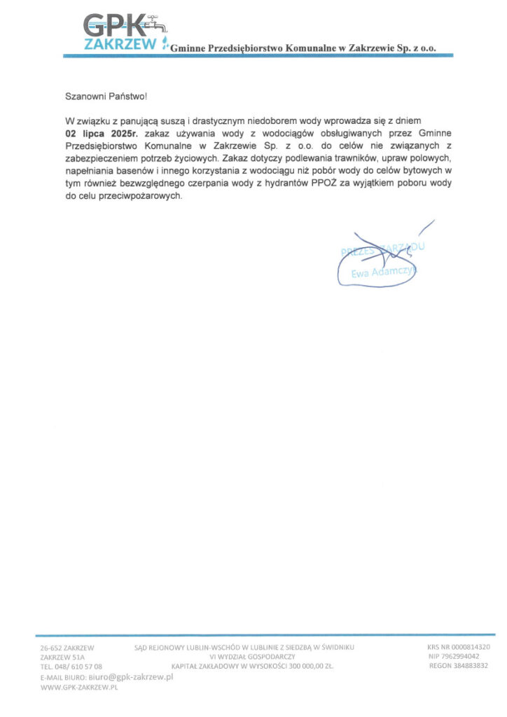 Komunikat GPK w Zakrzewie, wersja pdf pod spodem