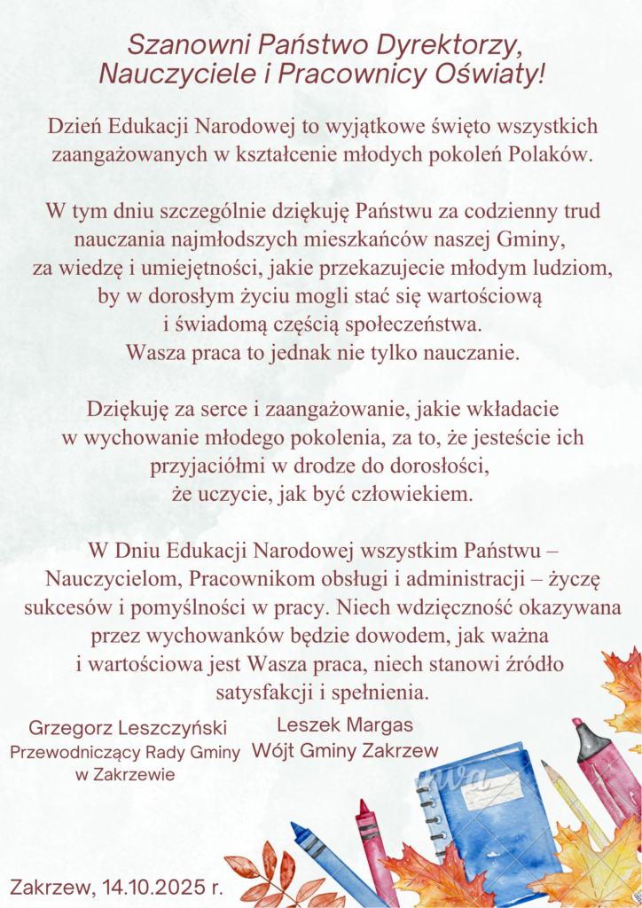 Życzenia z okazji Dnia Edukacji Narodowej